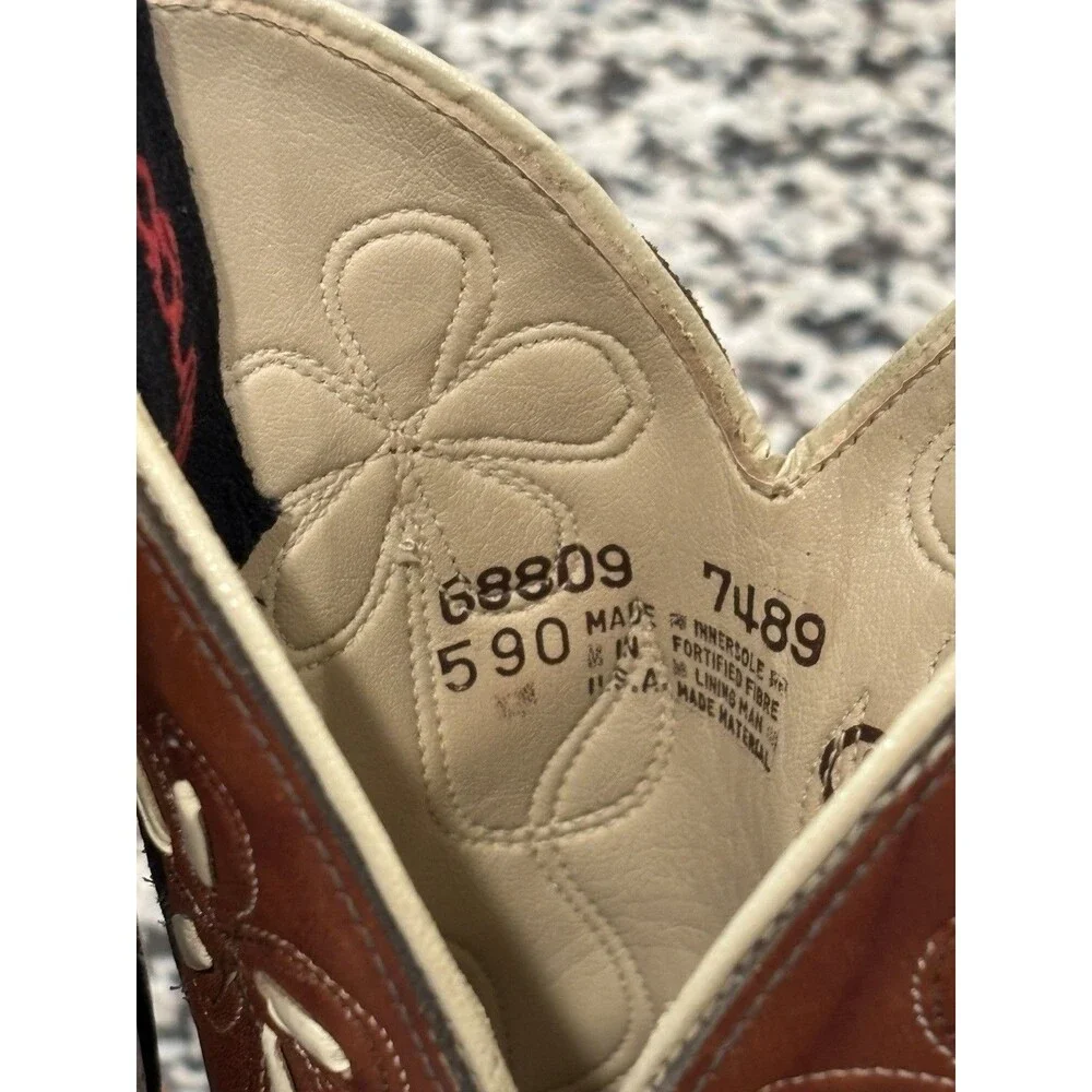 Acme/Dingo Daisy Flower Brown Vintage Boho Cowgirl Boots, Style 7489, Size 6M